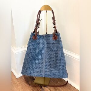 Genuine leather made in Italy bag blue woven leather body shoulder crossbody